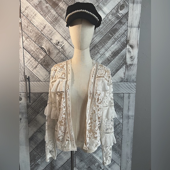 Willow & Clay Jackets & Blazers - WILLOW & CLAY  LACE AND RUFFLE OPEN JACKET SIZE M/L